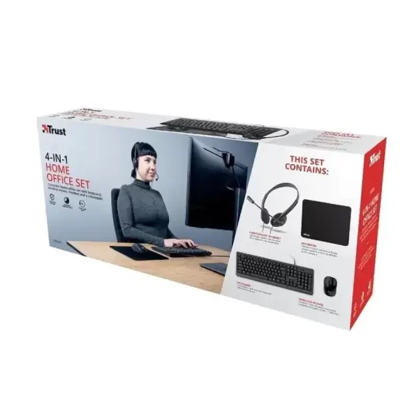 Teclado com Fios + Rato Trust Primo 4-in-1 Home Office Set | Idioma: Português | Preto